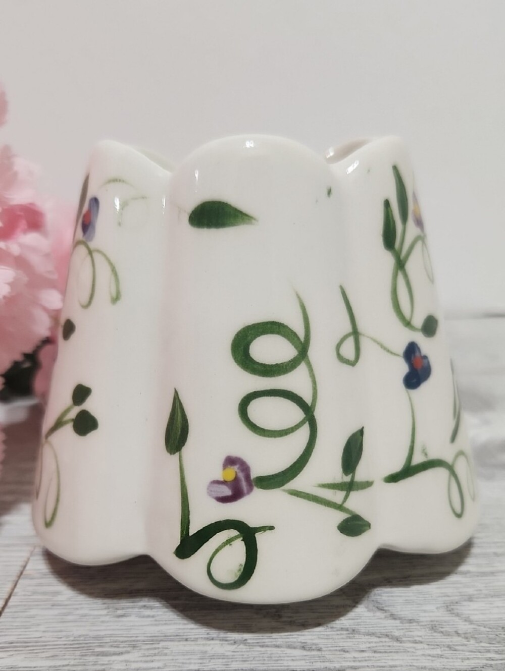 Home Interiors Ceramic Floral Candle Jar Shade Topper Scalloped Edge